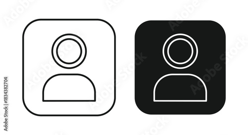 User Profile Icon Set - Black and White Outline and Filled Versions in Rounded Squares