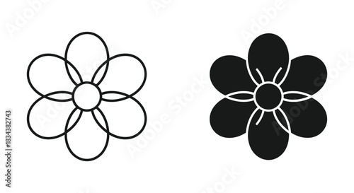 Six Petal Flower Icon Set - Outline and Filled Versions