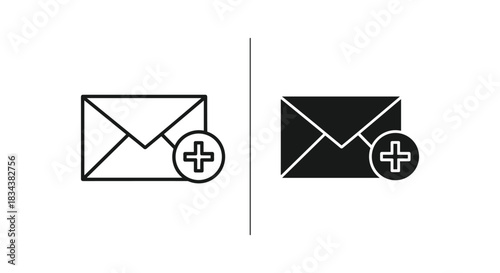 Add Email Message Icon - Outline and Solid Vector Illustration