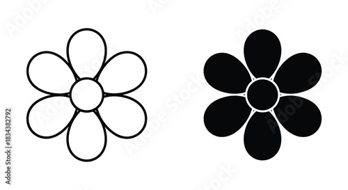 Outline and Solid Black Six-Petal Flower Icons