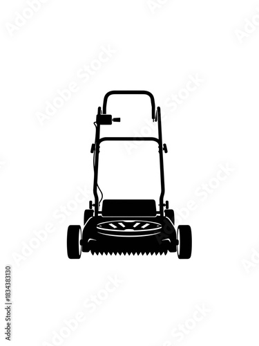 Manual lawn mower, minimalist design, gardening tool, black silhouette on transparent background
