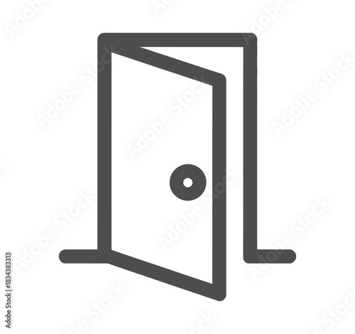 Illustration of a slightly open door with a round handle in a simple line drawing