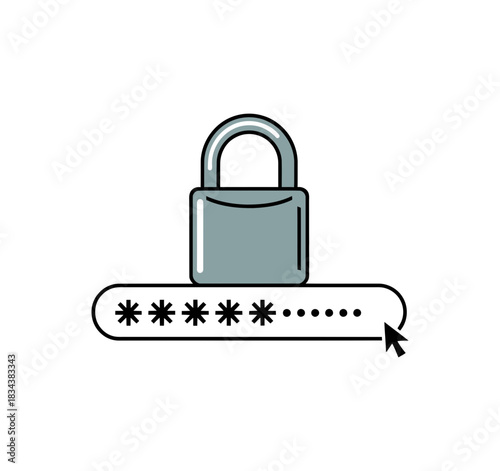 A padlock sitting atop a password entry field with a mouse cursor pointing to it below it