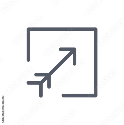 Arrow extending from a square shape indicating expansion or growth in a simple design