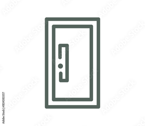 Illustration of a closed rectangular door with a handle on the left side outline style
