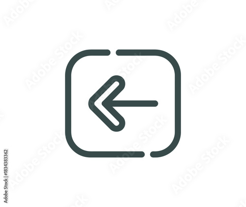 Illustration of a left arrow inside a rounded square with a broken outline design element