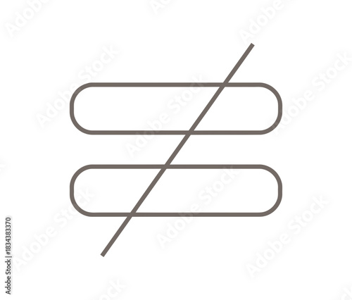 Illustration of an unequal symbol with two rounded horizontal lines and a diagonal slash