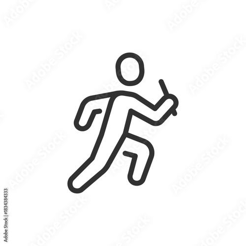 Runner with baton, linear icon. Relay race and team athletics. Line with editable stroke.