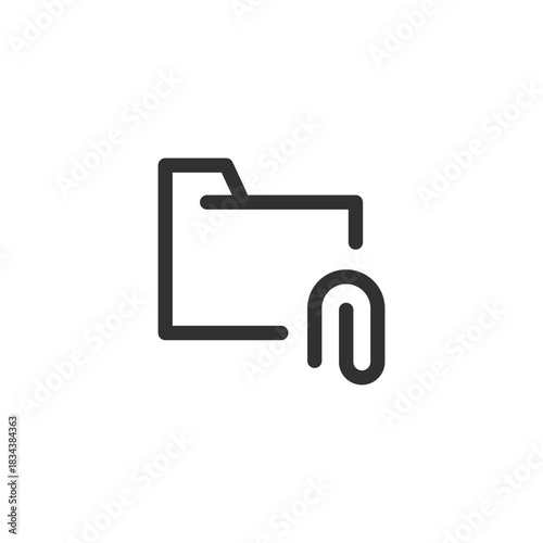 Folder with paperclip, linear icon. File organization and document management. Line with editable stroke.
