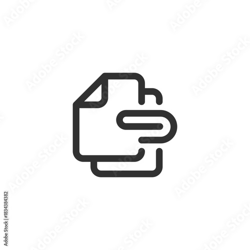 Document with paperclip, linear icon. File attachment and office record. Line with editable stroke.