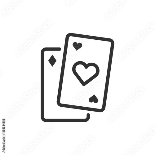Playing cards with hearts, linear icon. Gambling, luck and entertainment . Line with editable stroke.