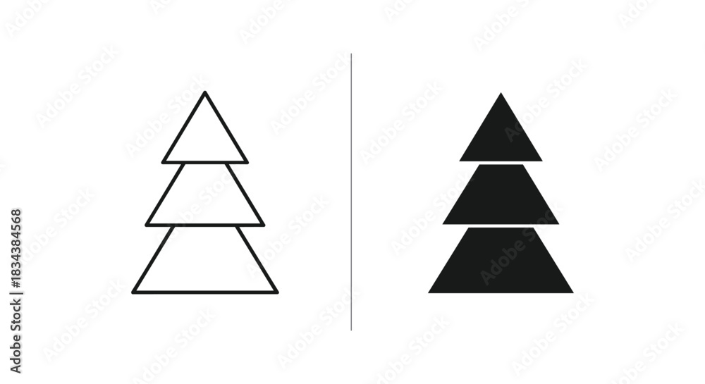 Obraz premium Minimalist Christmas Tree Icons Set. Simple outline and solid filled vector graphic for holiday designs, winter, and festive celebrations.