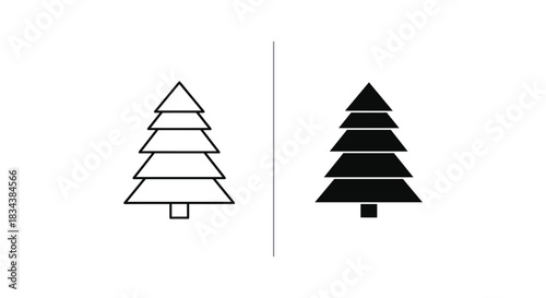 Minimalist Christmas Tree Icons: Black Outline and Solid Filled Styles