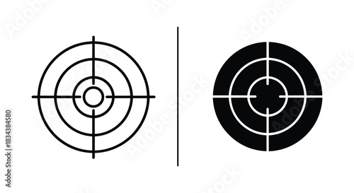 Target, Crosshair, and Bullseye Icon Set: Outline and Solid Glyph Style Vector Symbols