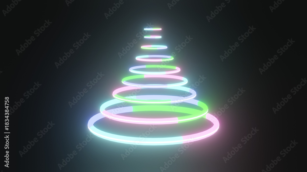 Fototapeta premium glowing neon circles like christmas tree on black background