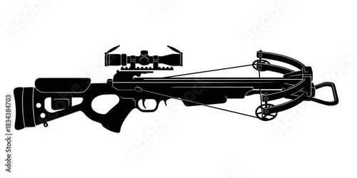 Modern compound crossbow weapon with scope, hunting and target archery equipment isolated on transparent background