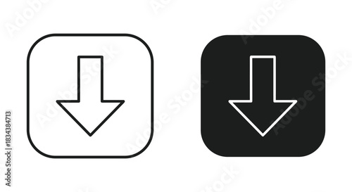 Download and Downward Arrow Icons Set with Rounded Square Frames