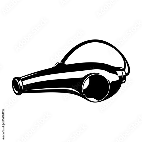 Detailed black and white whistle vector illustration for sports and safety isolated on transparent background