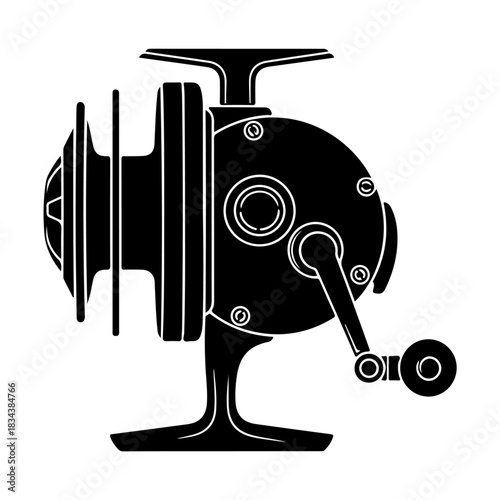 Traditional fishing reel vector illustration for angling and outdoor sporting hobby isolated on transparent background