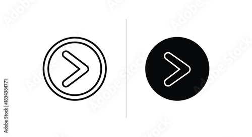 Right Arrow / Next Button Icon Set in Circle (Black and White Versions)