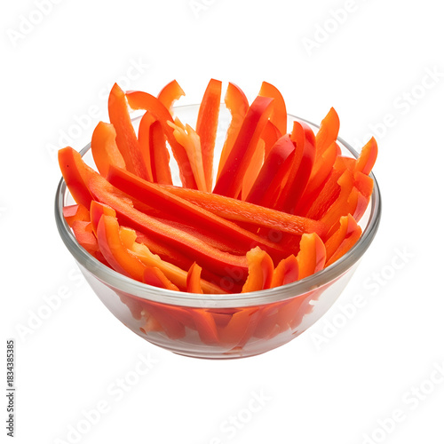 Fresh Red Bell Pepper Slices in a Glass Bowl.