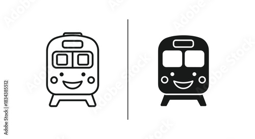 Happy Train Icon Vector Illustration in Outline and Glyph Style