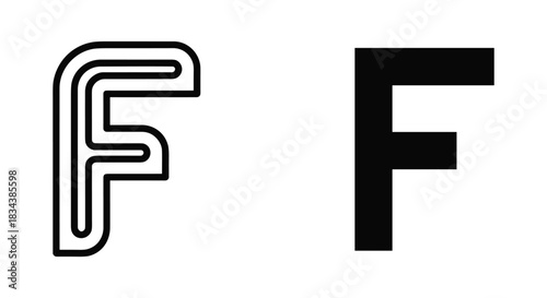 Two styles of capital letter F: rounded multi-line outline and standard bold block font
