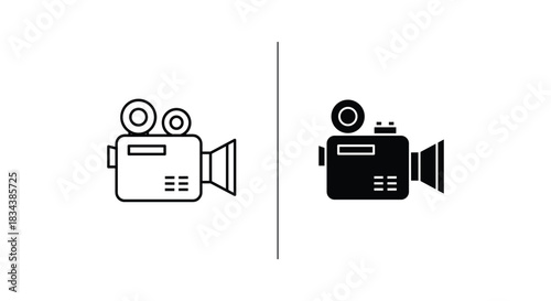 Film Camera Icon Set - Outline and Solid Versions