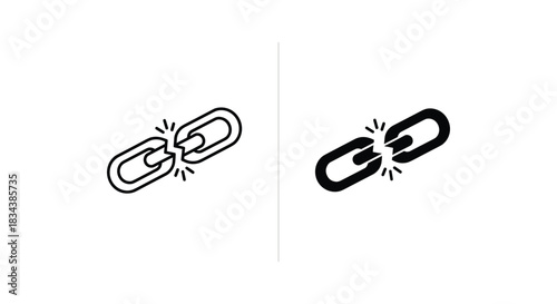 Broken Link Icon: Disconnected Chain Symbol in Line and Filled Vector Styles