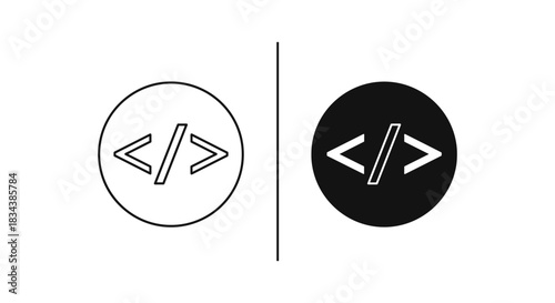 Code Tag Icon Set - Outline and Solid Styles for Programming and Web Development