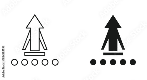 Multiple Inputs to Upward Arrow Icon Set: Outline and Solid Designs for Merge, Upload, and Data Consolidation