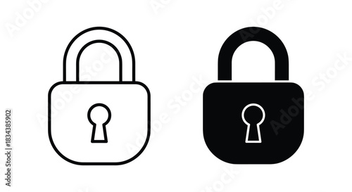 Padlock Security Icons Set: Outline and Filled Lock Symbols for Protection and Privacy