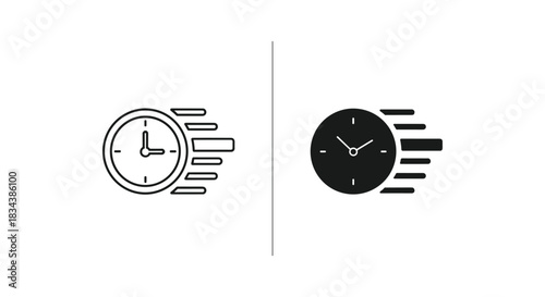 Fast Time and Speed Clock Icon Set - Outline and Solid Styles