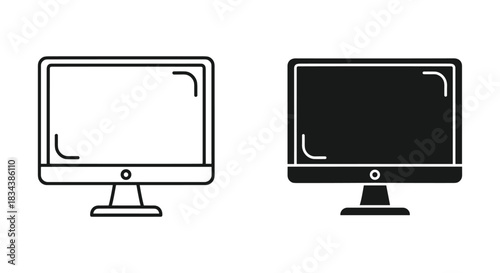 Desktop Monitor Outline and Solid Icons