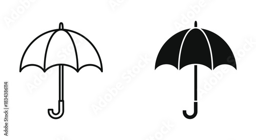 Umbrella Icon Set: Outline and Solid Styles