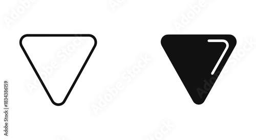 Downward Triangle Icons: Outline and Filled with Rounded Corners