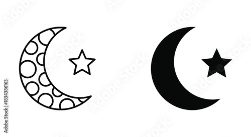 Crescent Moon and Star Islamic Symbols - Outline and Glyph Icons