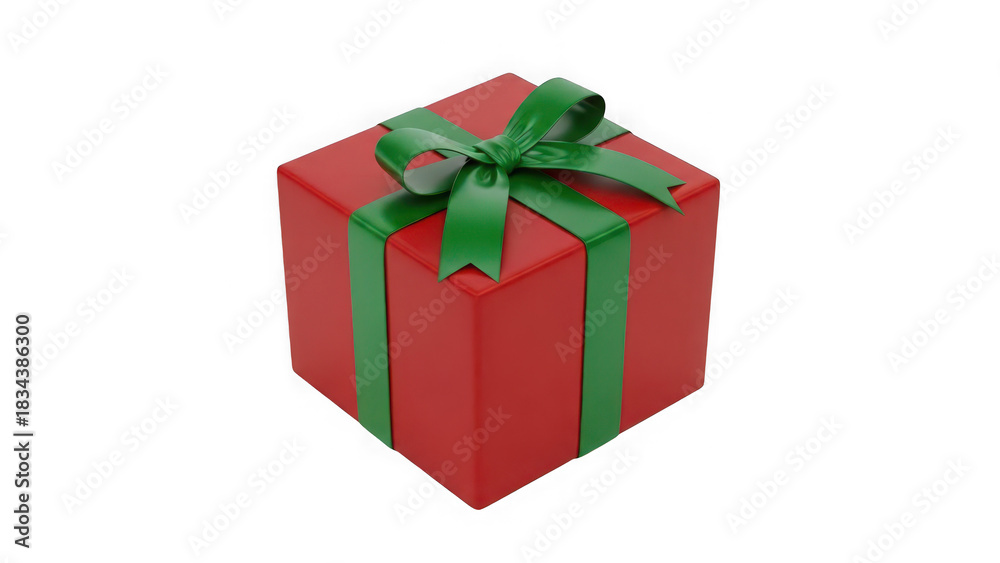 Obraz premium Red gift box with green ribbon for holiday celebration or birthday
