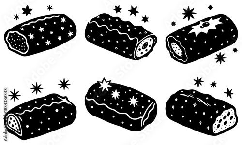 Festive chocolate rolls with sparkling stars, perfect for holidays, celebrations, and sweet treats designs, originally a scalable vector design
