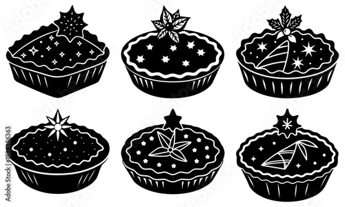 Festive holiday pie collection ready for baking and sharing, ideal for seasonal promotions, recipe books, and culinary designs with a delicious vector feel