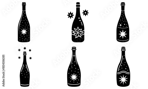 Festive champagne bottles for celebrations, parties, and New Year's Eve events! Cheers to a joyful holiday season with elegant sparkling wine.