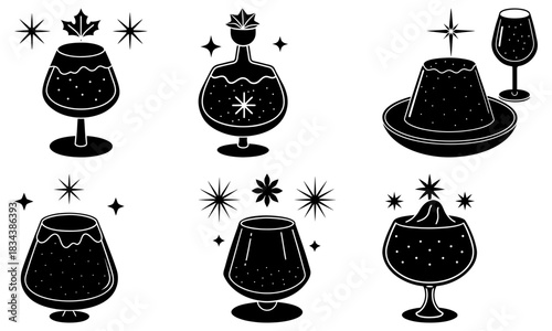 Festive holiday pudding vector art for Christmas celebrations, elegant dessert treats and vintage style menus, scalable for cards and party invitations