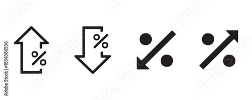 Dynamic percentage icons showing interest rate changes with arrows, perfect for finance reports, investment analysis, and economic forecasts
