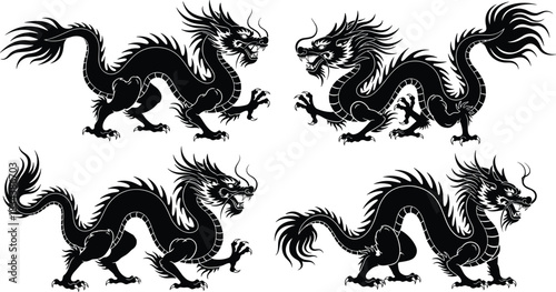 Traditional Martial Arts and Combat Sport Silhouettes Vector Set, Illustrating Fighters Practicing Kicks, Blocks, and Self-Defense Techniques, Emphasizing Discipline, Training, Dojo Practice,