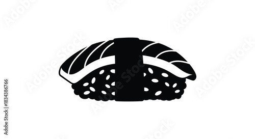 Salmon nigiri sushi piece isolated black and white silhouette