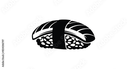 Salmon nigiri sushi illustration in black and white silhouette