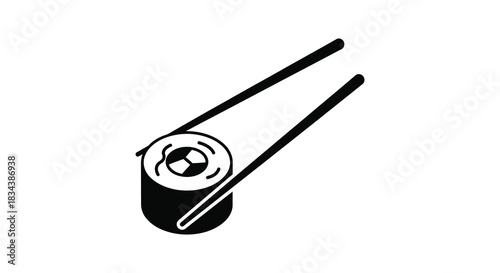 Sushi roll with chopsticks minimalist black and white food illustration silhouette