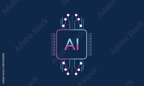 AI processor vector icon flat design. digital chip AI. Machine learning design, Artificial intelligence icon, sign, logo in the circuit line style