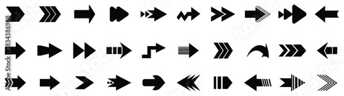 Arrow icons set. Arrow collection. Black vector arrows icons. Modern simple arrows. Vector illustration. Set different cursor arrow direction symbols in flat style.