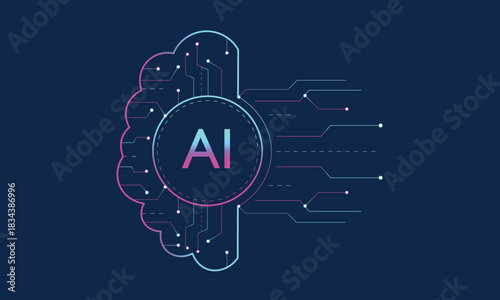 Artificial Intelligence (AI) Brain design, hi-tech Brain circuit ai tech concept icon